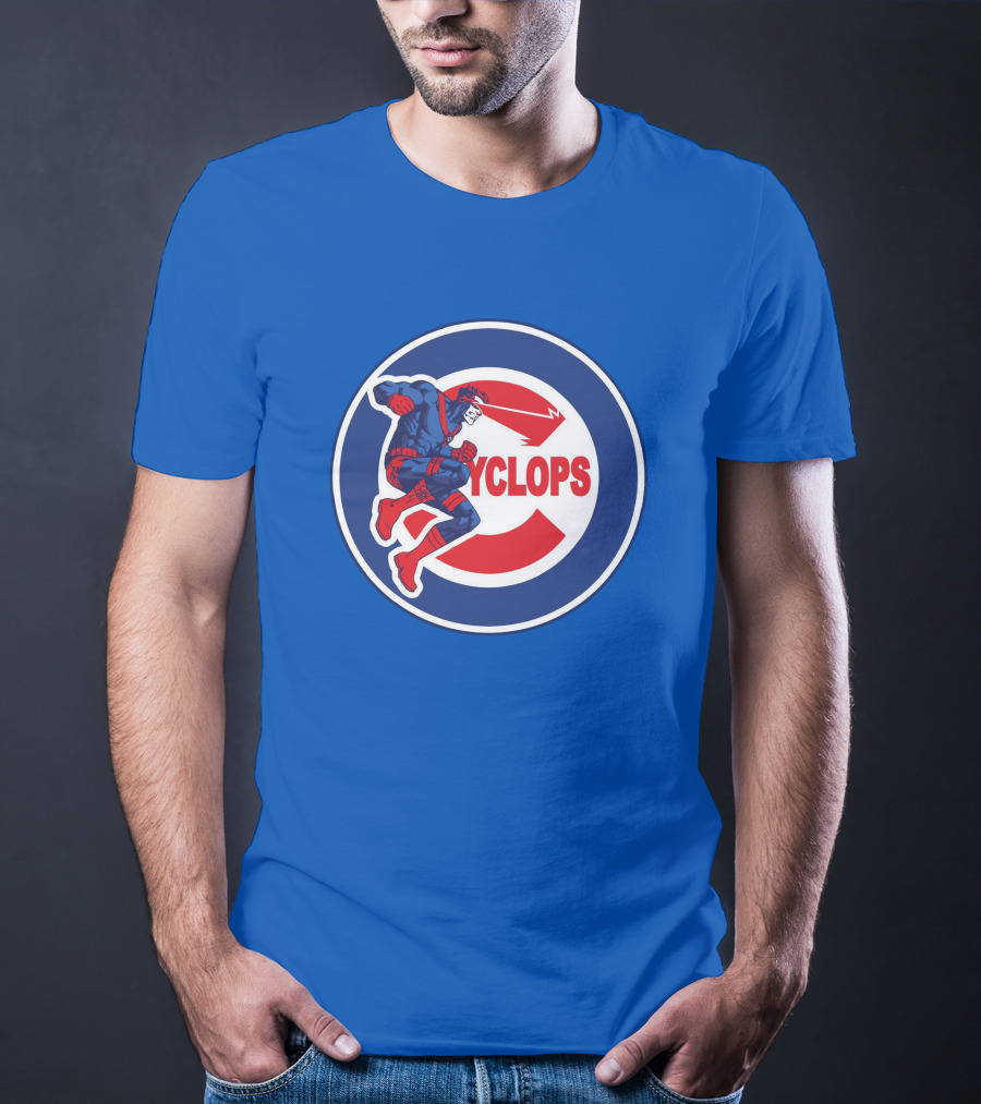 Chicago Cyclops MLB Superhero Logo Blue Background T-Shirt