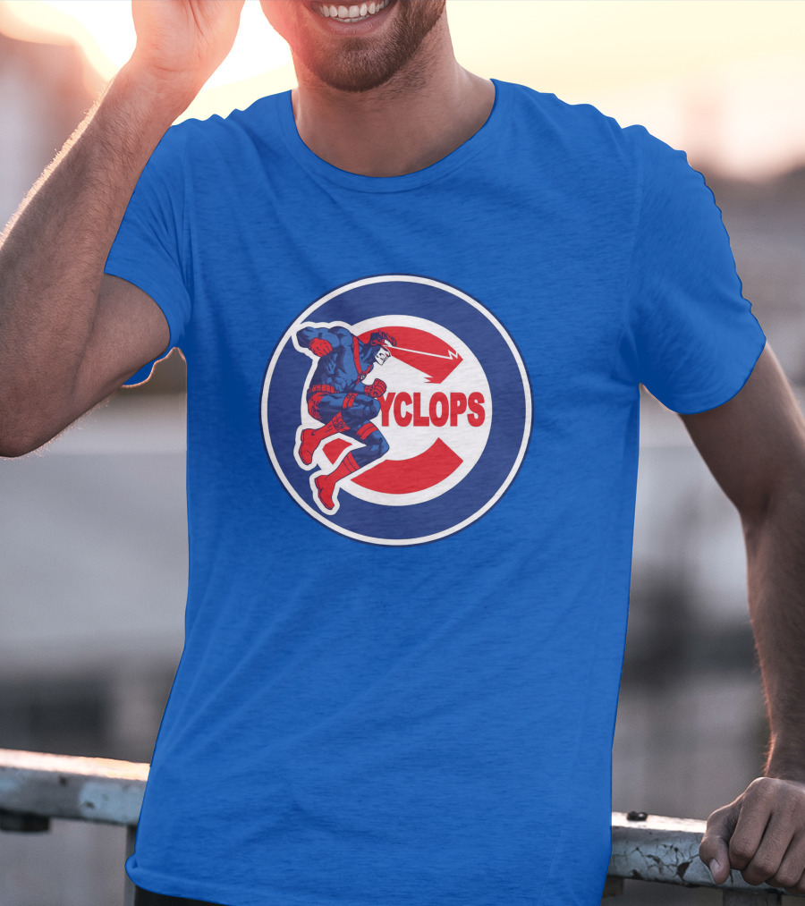 Chicago Cyclops MLB Superhero Logo Blue Background T-Shirt