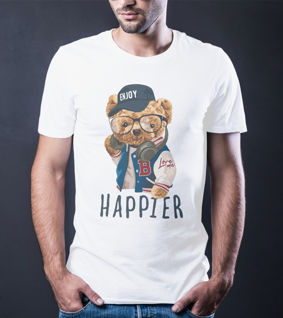 Enjoy Love ME Varsity Bear Happier T-Shirt
