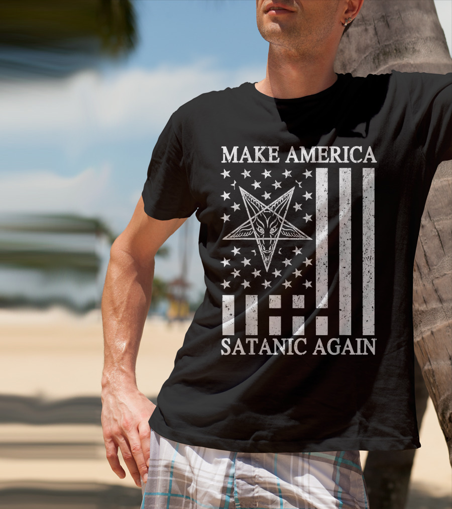 Make America Satanic Great Again American Flag Pentagram T-Shirt