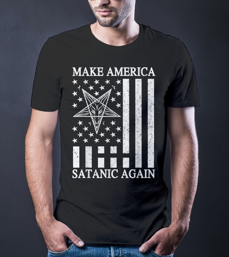 Make America Satanic Great Again American Flag Pentagram T-Shirt