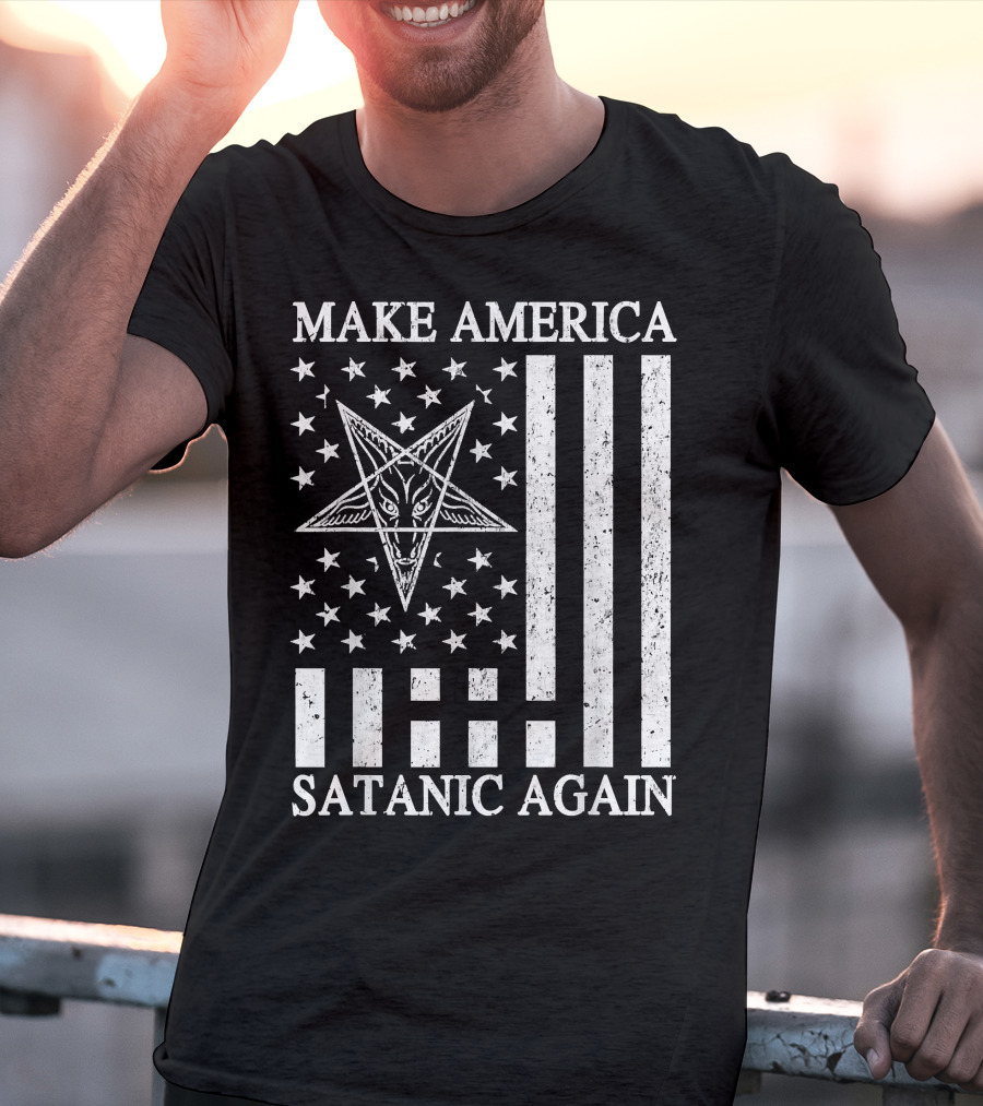 Make America Satanic Great Again American Flag Pentagram T-Shirt