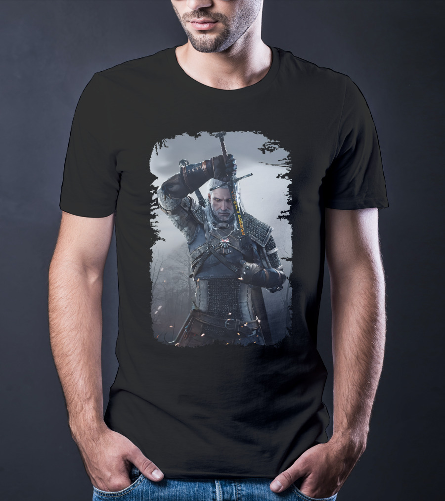 The Witcher Wild Hunt Geralt Sword Action Scene T-Shirt
