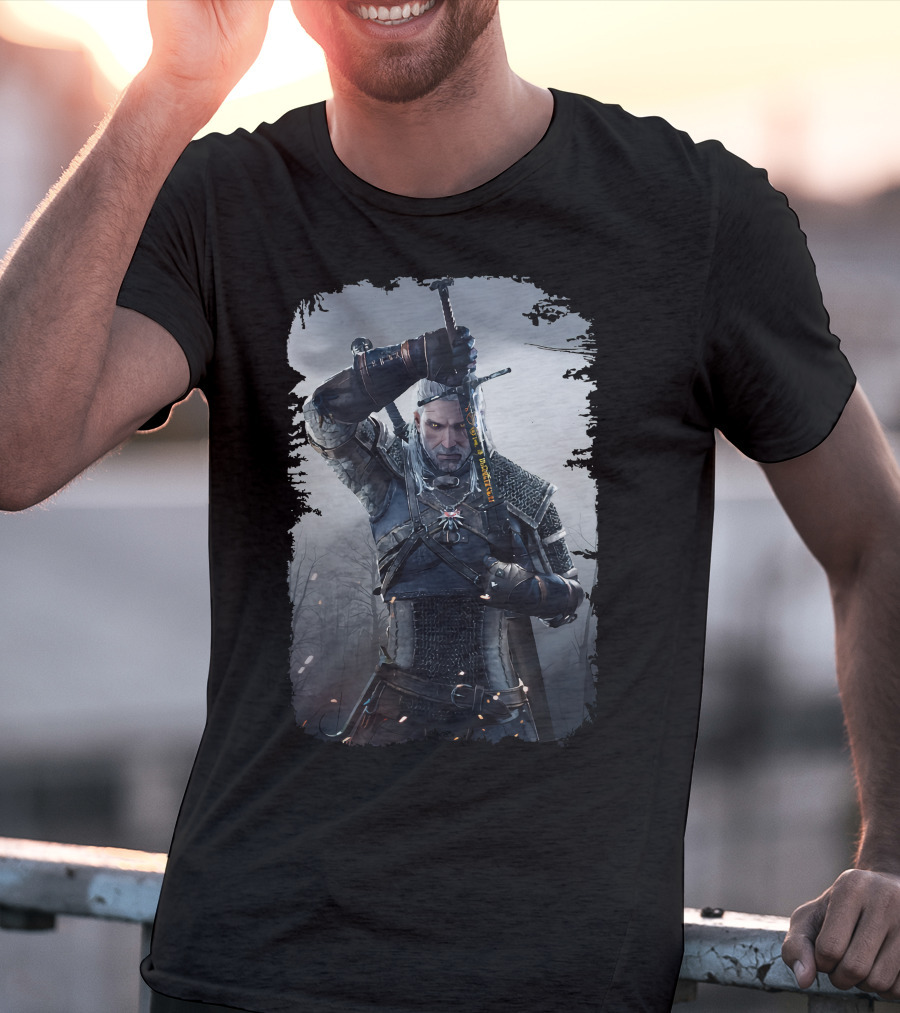 The Witcher Wild Hunt Geralt Sword Action Scene T-Shirt
