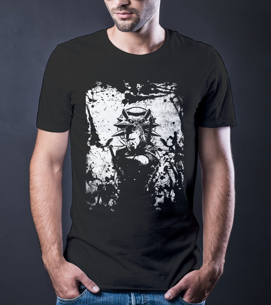 The Witcher 3 Wild Hunt Geralt Wolf School Emblem Splatter T-Shirt