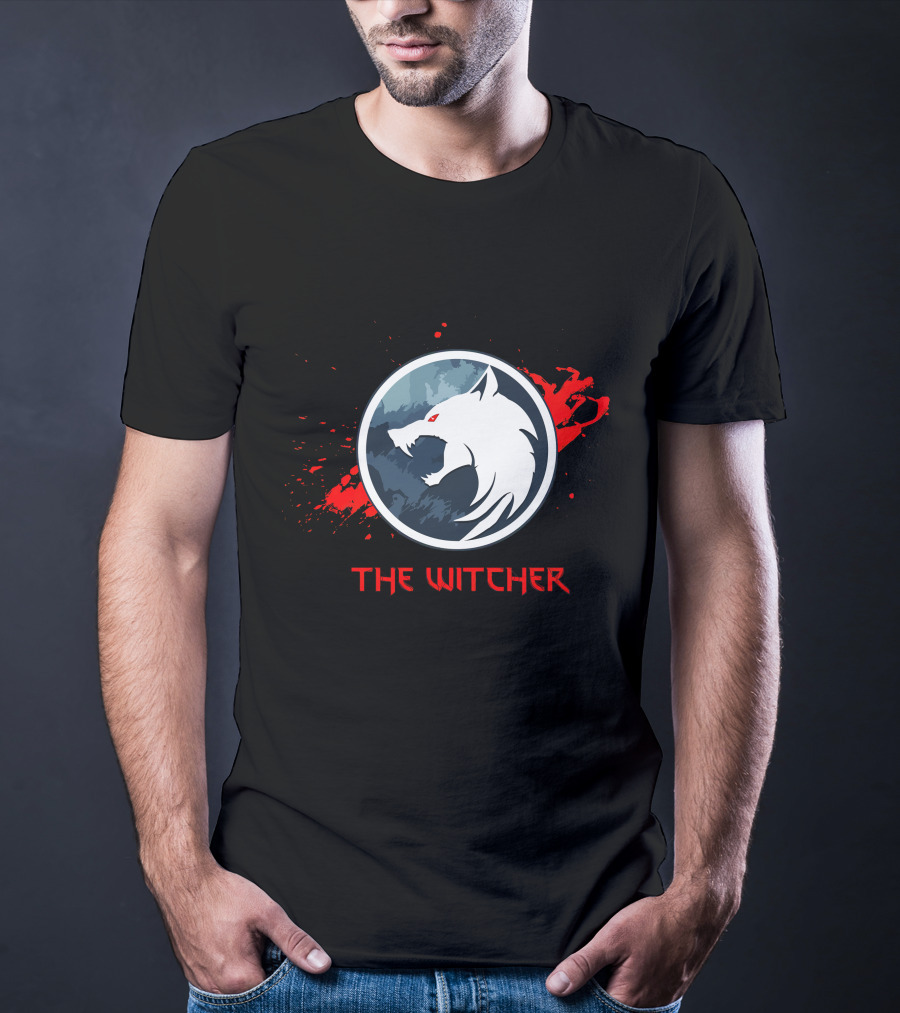 The Witcher Wolf Emblem Blood Splatter T-Shirt