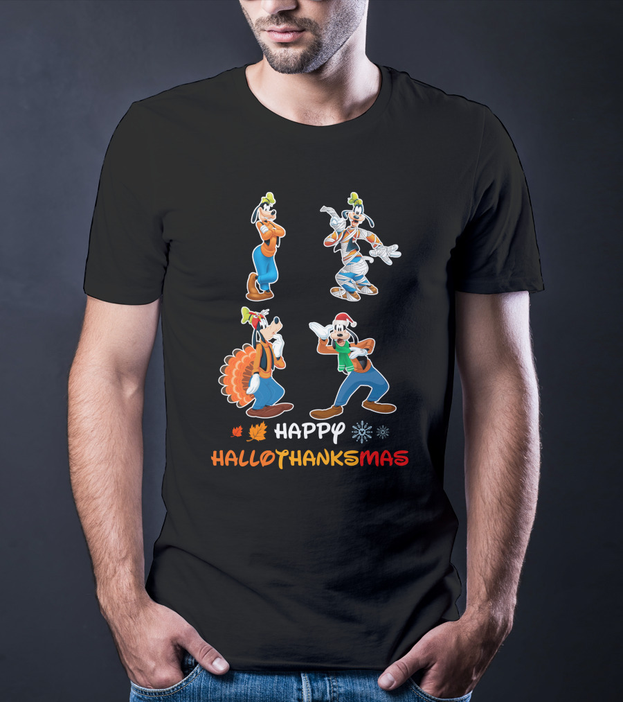 Happy Goofy Hallo Thanks Mas Halloween Thanksgiving Christmas T-Shirt