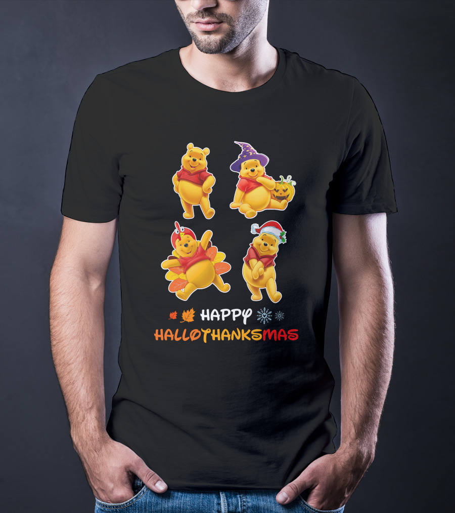 Happy Halloween Thanksgiving Christmas Pooh многопраздничная радость T-Shirt