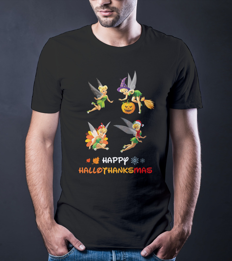 Tinkerbell Happy HalloThanksMas Halloween Thanksgiving Christmas Fairy T-Shirt
