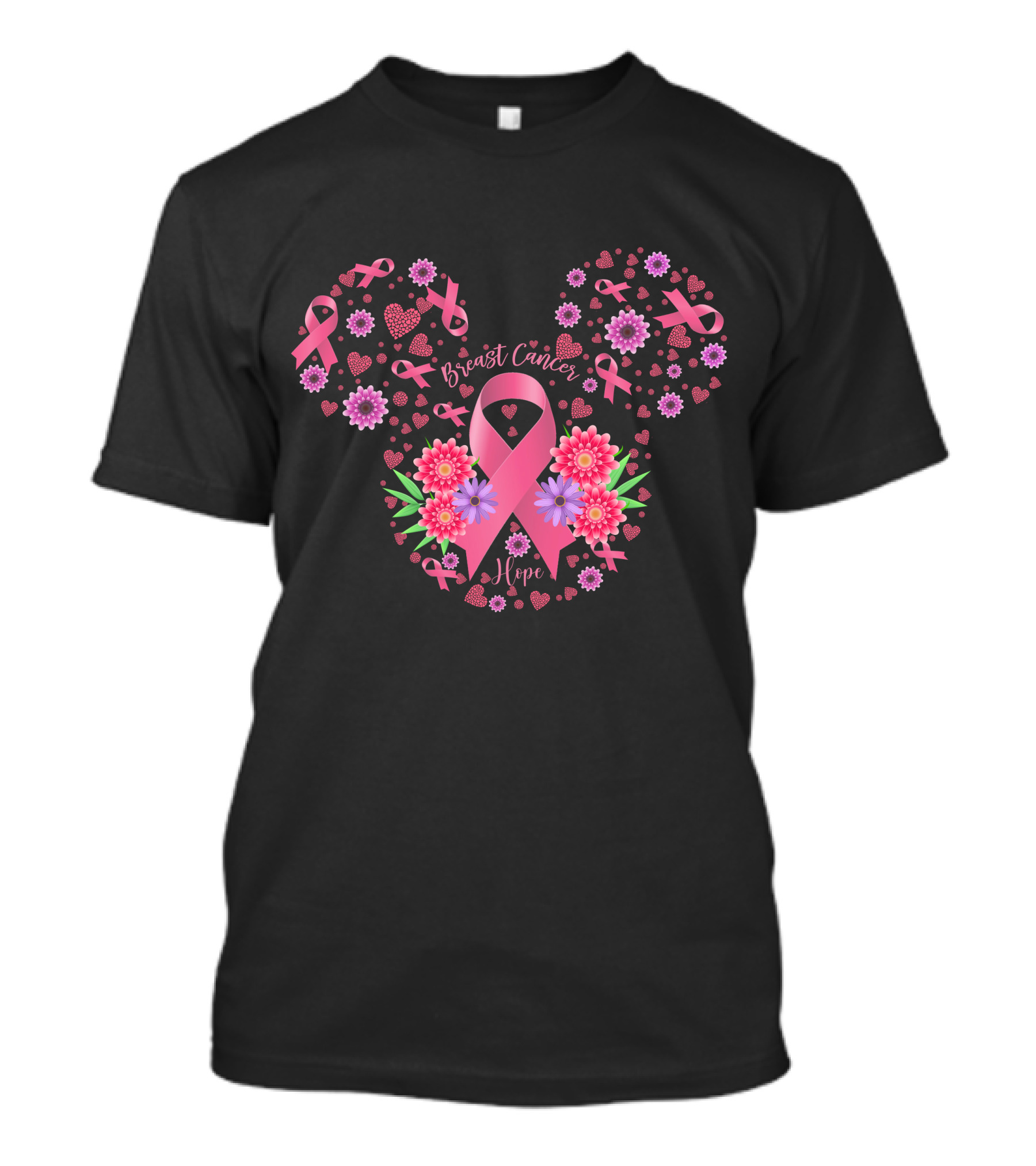 Breast Cancer Hope Pink Ribbon Floral T-Shirt