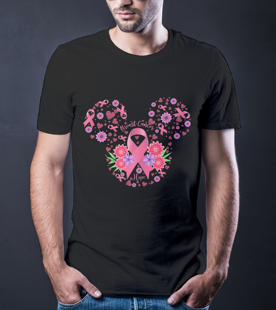 Breast Cancer Hope Pink Ribbon Floral T-Shirt