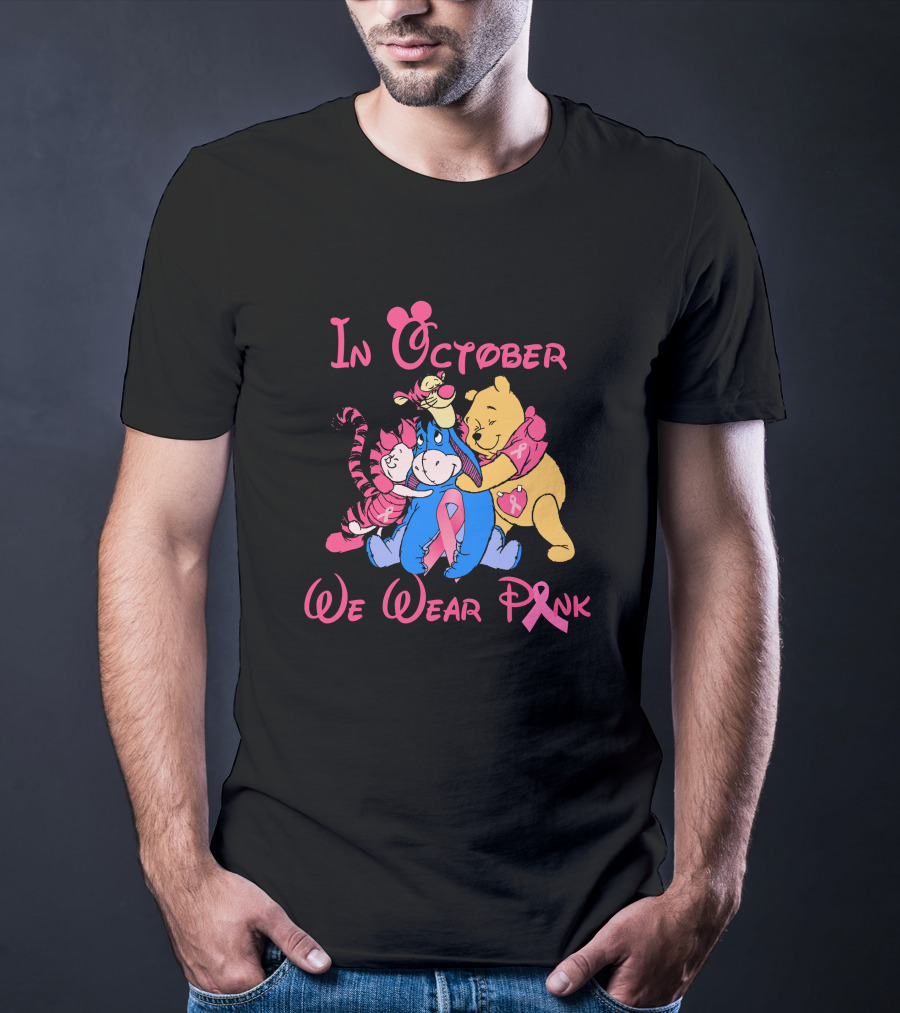 In October We Wear Pink Breast Cancer Awareness Characters T-Shirt