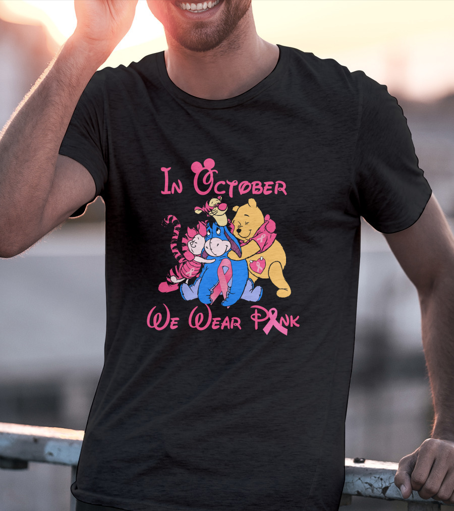 In October We Wear Pink Breast Cancer Awareness Characters T-Shirt