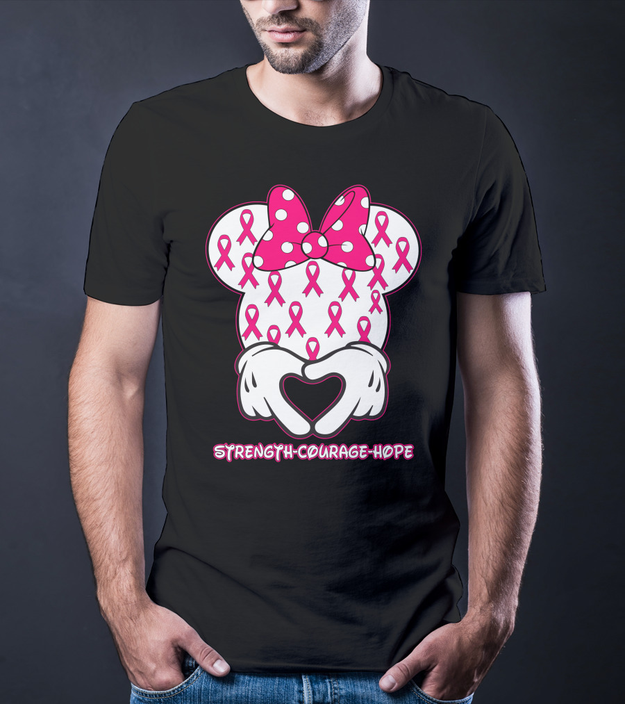 Strength Courage Hope Pink Ribbon Minnie Ears Hands Heart T-Shirt