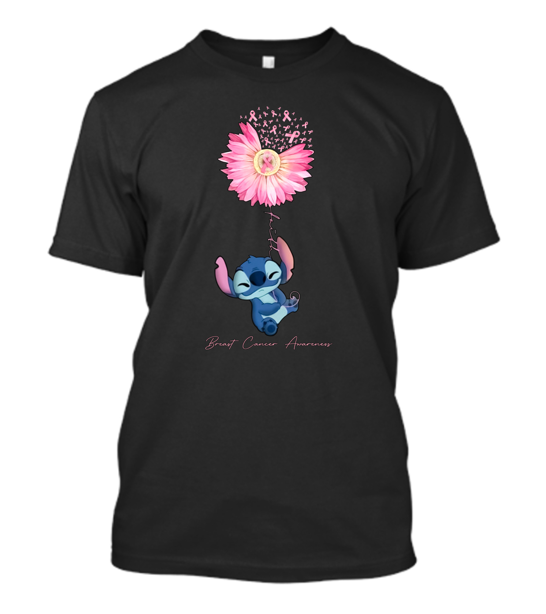 Breast Cancer Awareness Stitch Pink Ribbon Flower T-Shirt