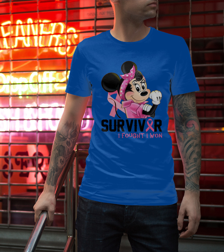 Survivor I Fought I Won Minnie Pink Ribbon Breast Cancer Awareness T-Shirt