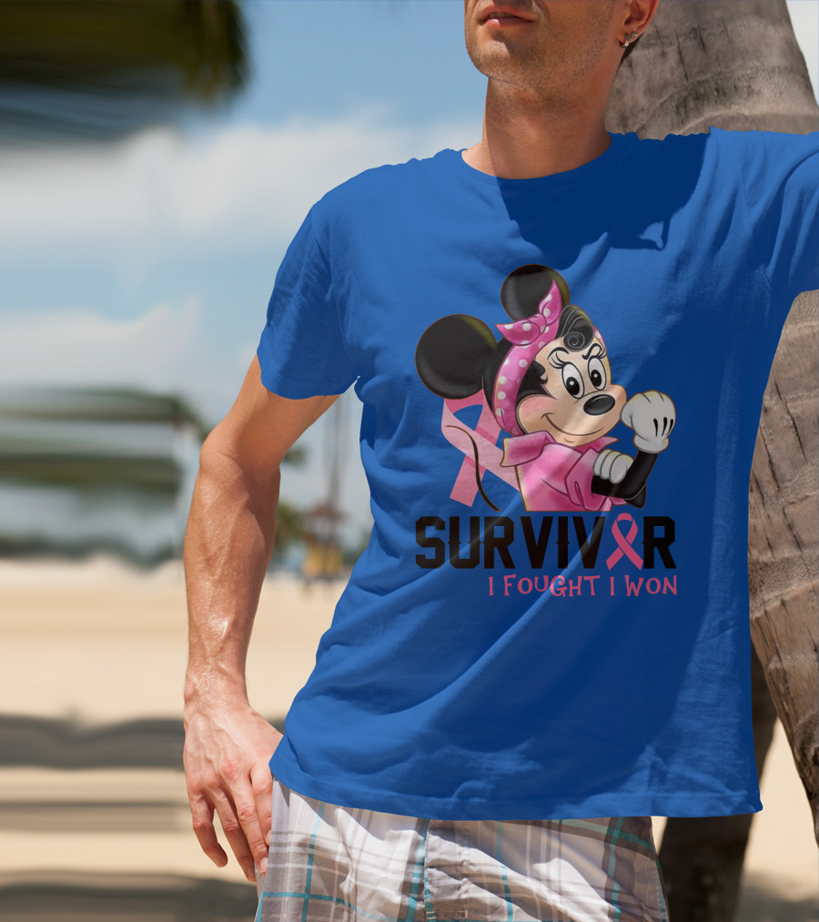 Survivor I Fought I Won Minnie Pink Ribbon Breast Cancer Awareness T-Shirt