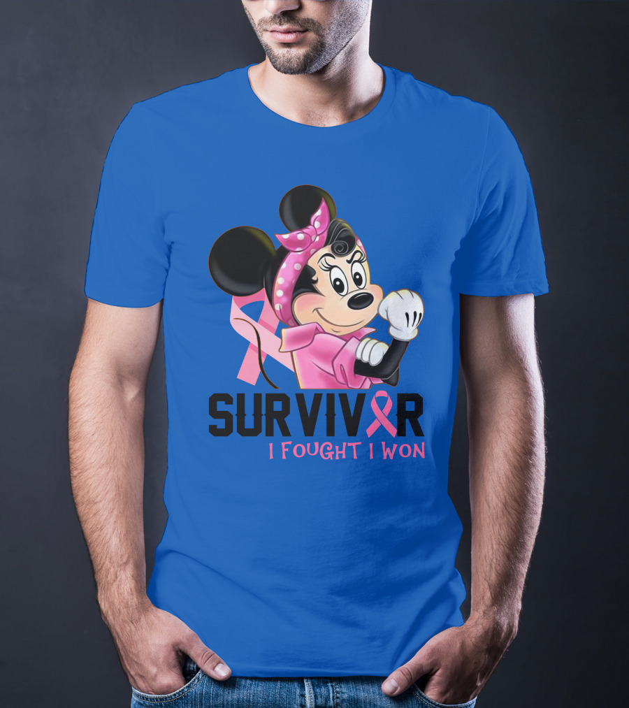 Survivor I Fought I Won Minnie Pink Ribbon Breast Cancer Awareness T-Shirt