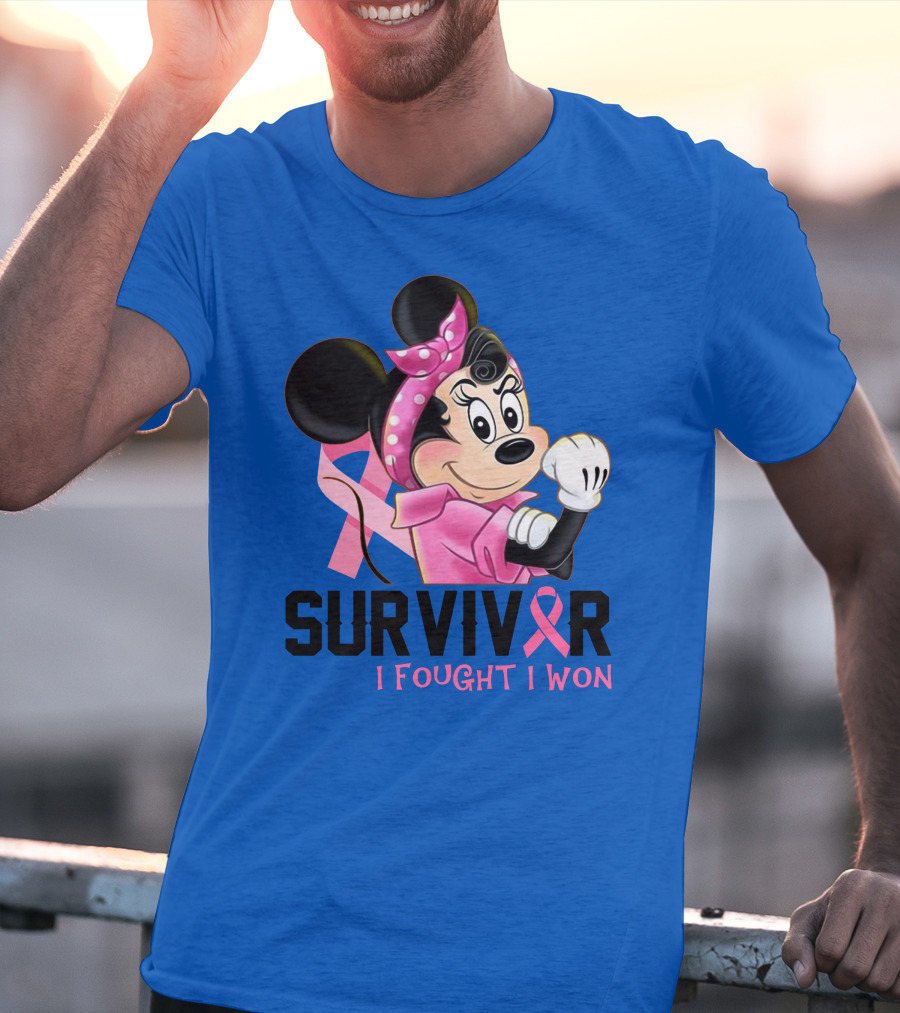 Survivor I Fought I Won Minnie Pink Ribbon Breast Cancer Awareness T-Shirt