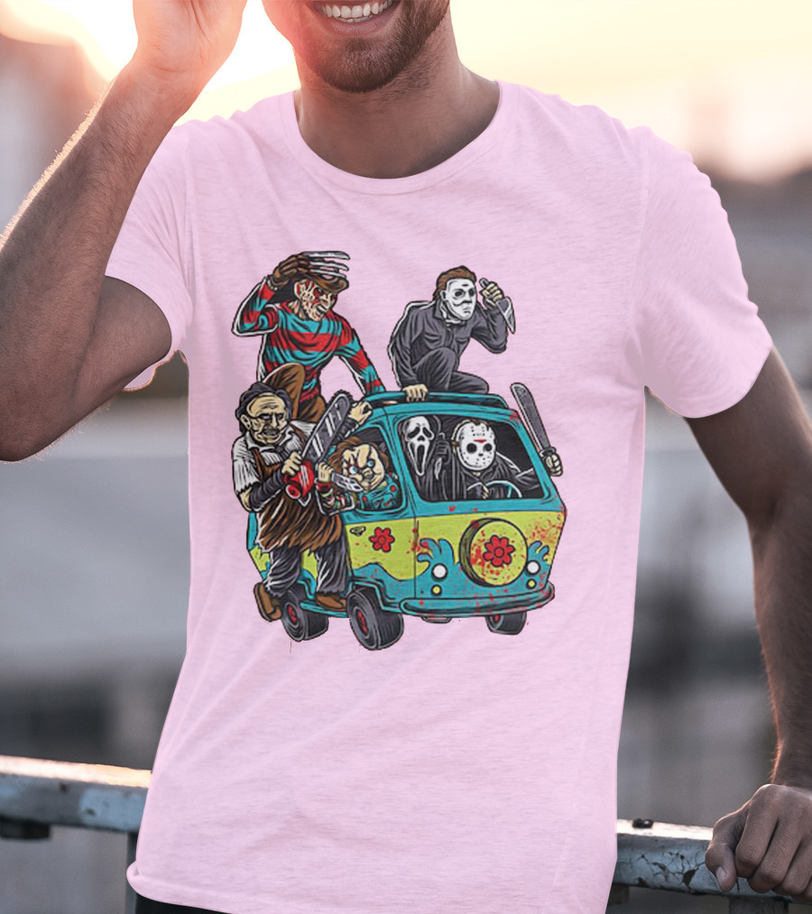 Freddy Jason Michael Leatherface Ghostface Massacre Machine Horror Movie Van T-Shirt