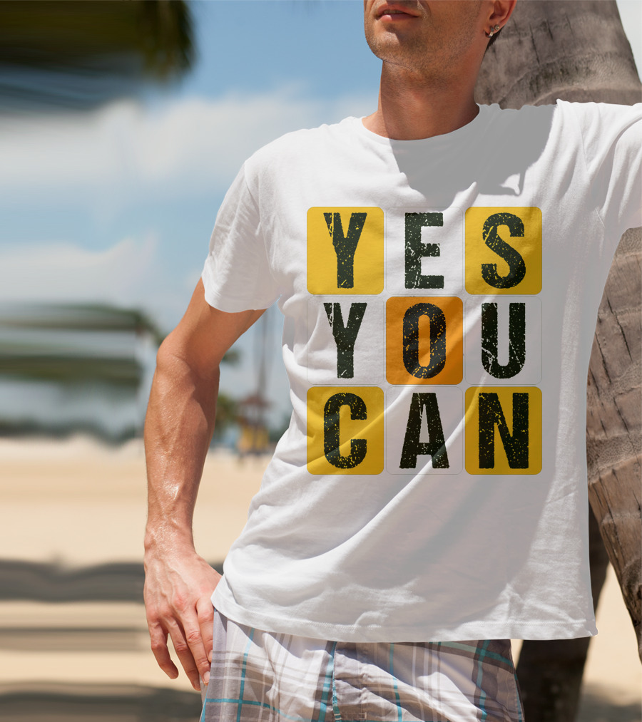 YES YOU CAN Motivation Yellow Orange Black T-Shirt