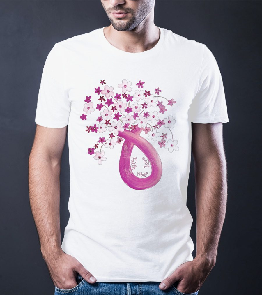 Faith Hope Love Pink Ribbon Flower Bouquet T-Shirt