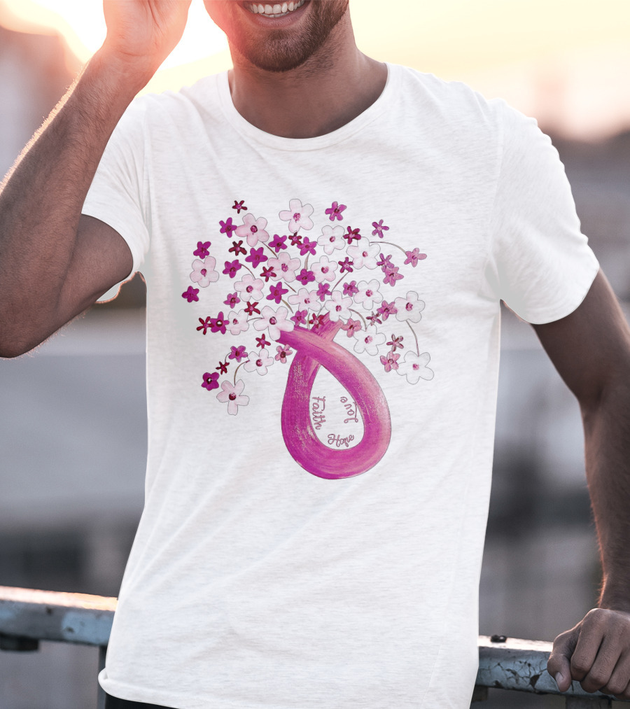 Faith Hope Love Pink Ribbon Flower Bouquet T-Shirt