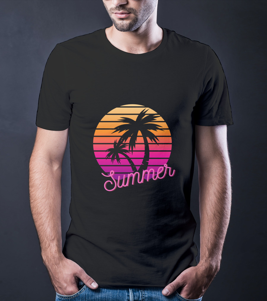 Summer Sunset Palm Trees Vintage Retro T-Shirt