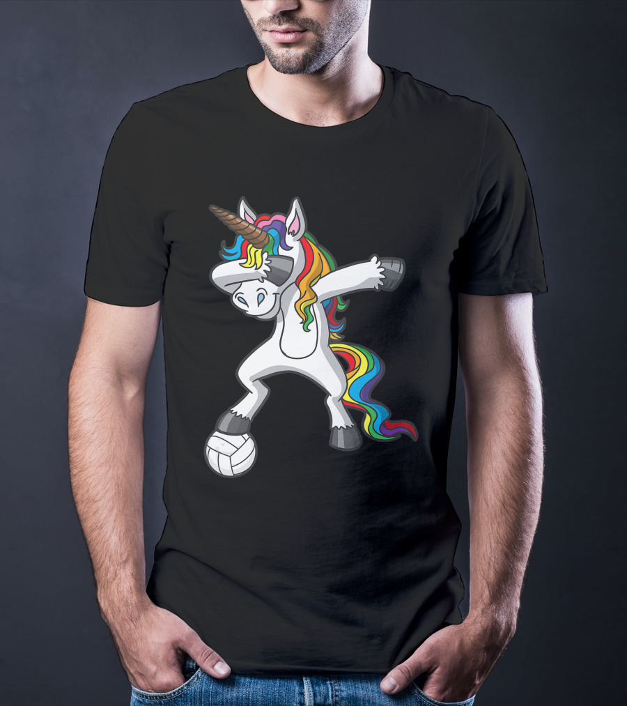Dabbing Rainbow Unicorn Volleyball T-Shirt