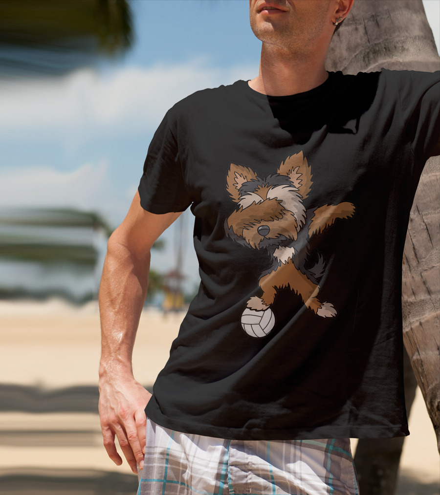 Dabbing Yorkshire Terrier Volleyball Player Coach Team Dog With Ball T-Shirt