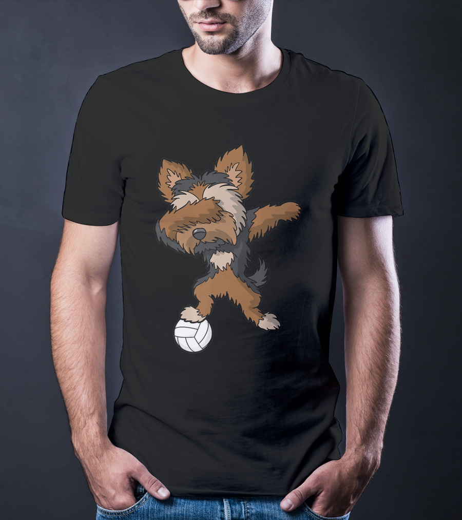 Dabbing Yorkshire Terrier Volleyball Player Coach Team Dog With Ball T-Shirt
