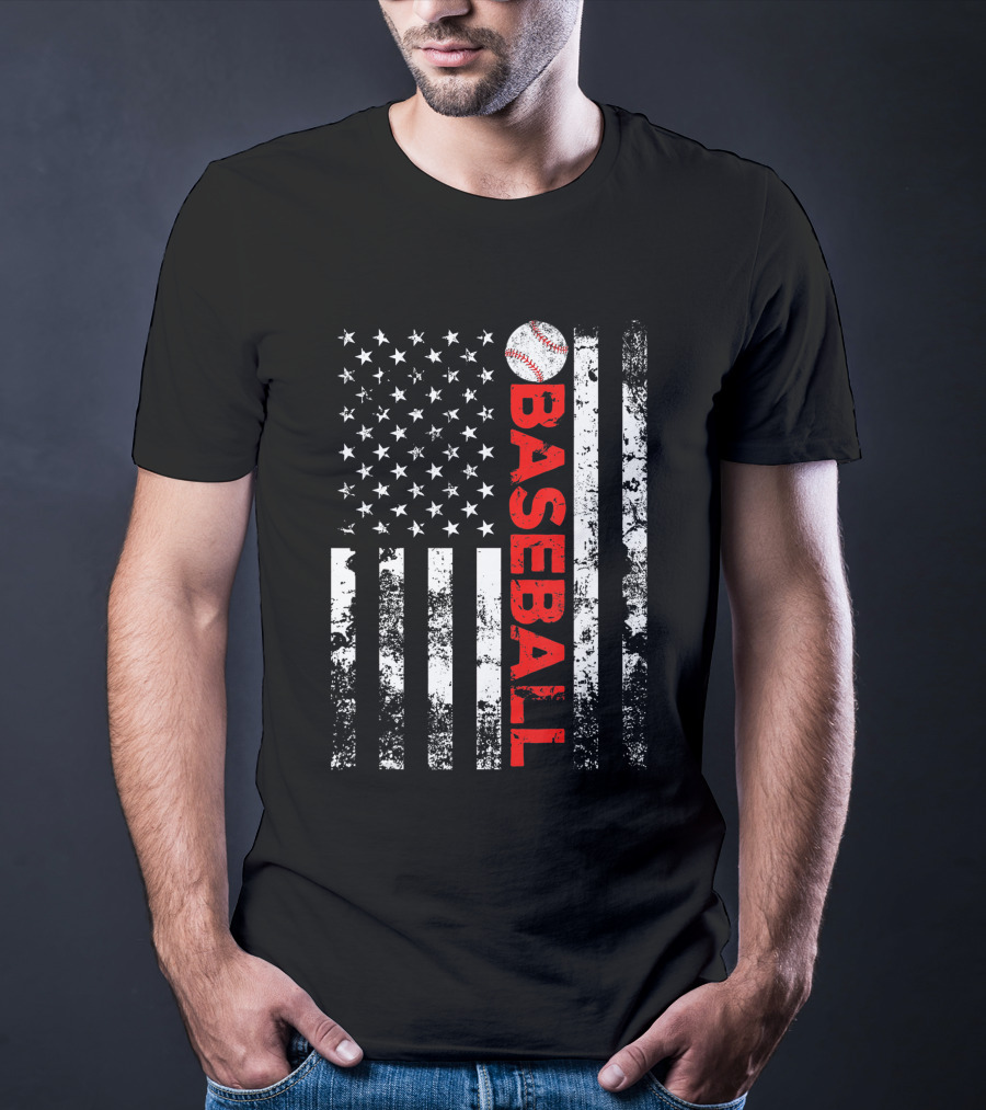 American Flag Grunge Style Baseball T-Shirt