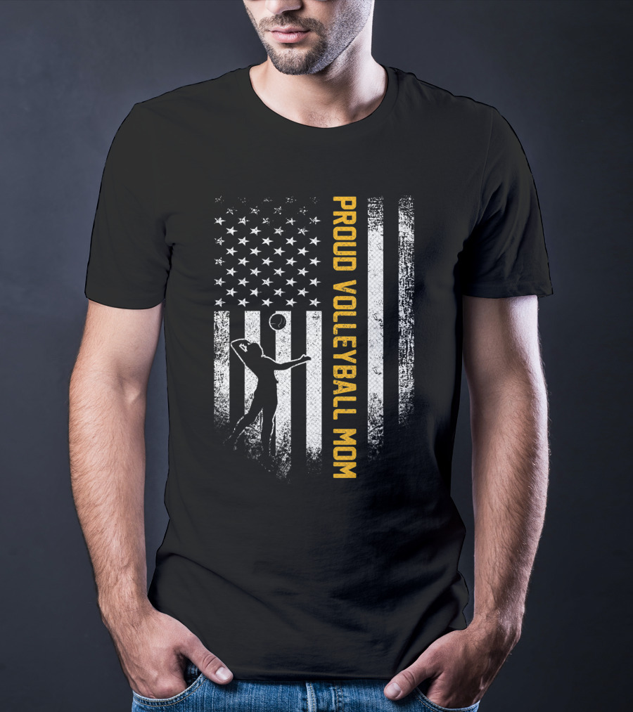 Proud Volleyball Mom Vintage USA American Flag T-Shirt
