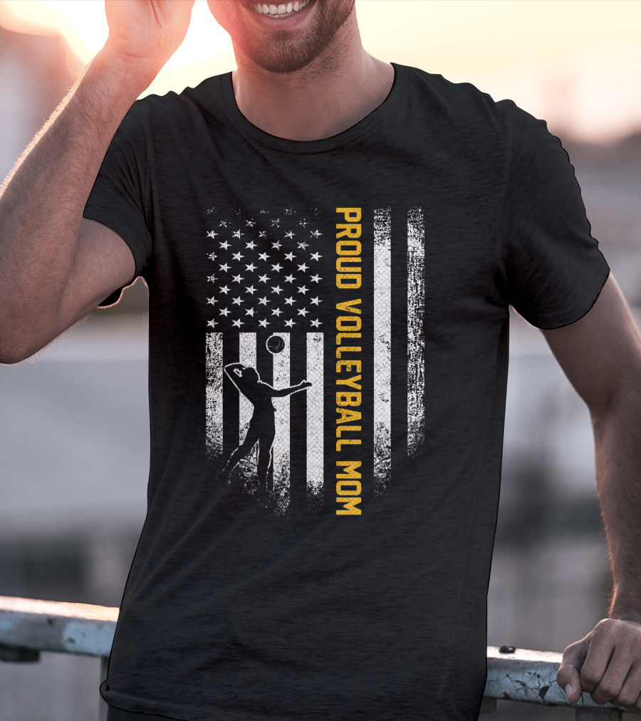 Proud Volleyball Mom Vintage USA American Flag T-Shirt