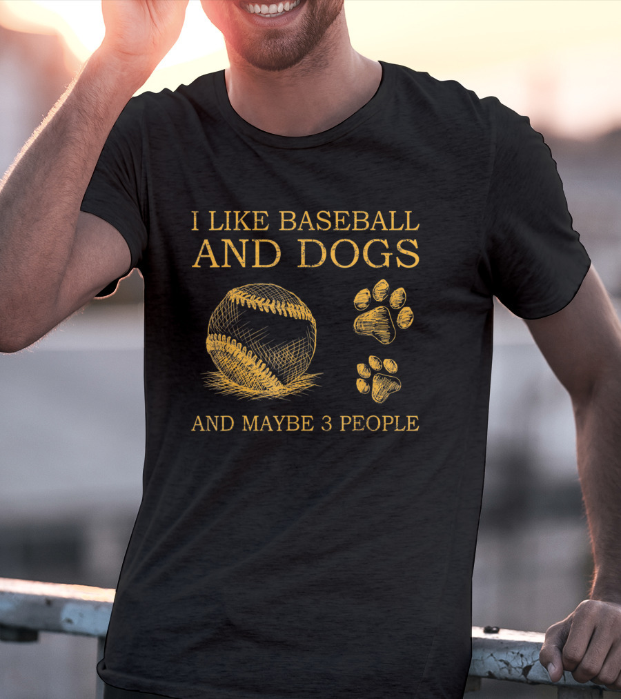 I Like Baseball And Dogs And Maybe 3 People Baseball And Dog Paw Prints T-Shirt