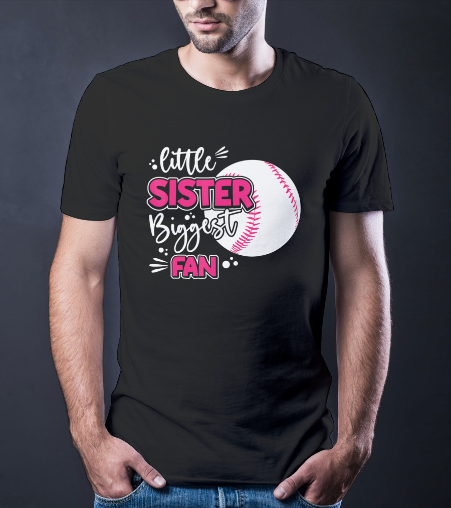 Little Sister Biggest Fan Baseball Season For Girl Siblings T-Shirt