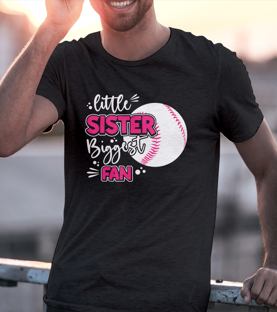 Little Sister Biggest Fan Baseball Season For Girl Siblings T-Shirt