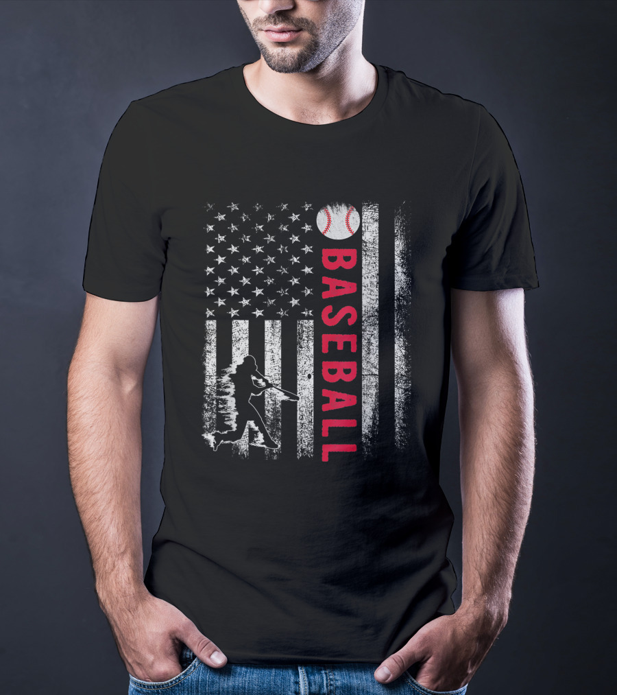 Vintage USA American Flag Baseball Pride Team Iconic T-Shirt