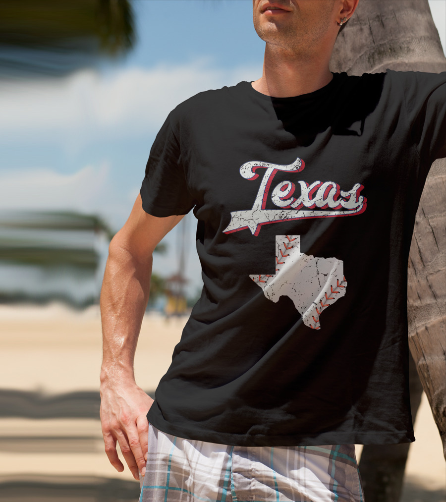 Texas Baseball Game Day Vintage Ranger Map T-Shirt