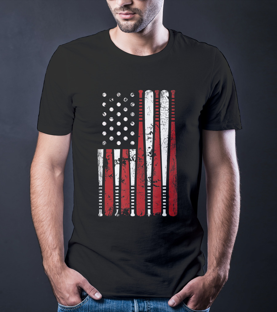 Vintage American Baseball Bat USA Flag T-Shirt