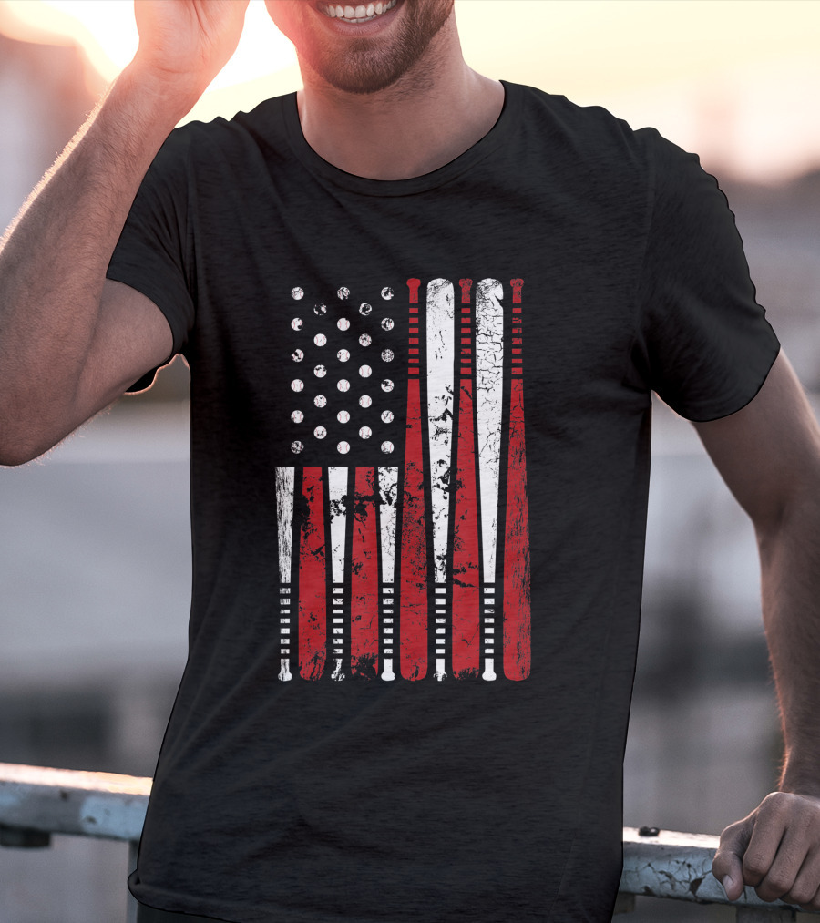 Vintage American Baseball Bat USA Flag T-Shirt