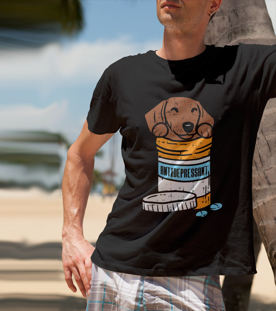 Antidepressant Dachshund Wiener Sausage Dog In Prescription Pill Bottle T-Shirt
