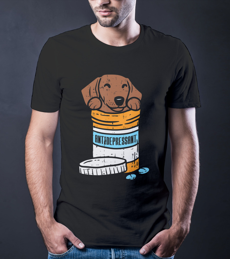 Antidepressant Dachshund Wiener Sausage Dog In Prescription Pill Bottle T-Shirt