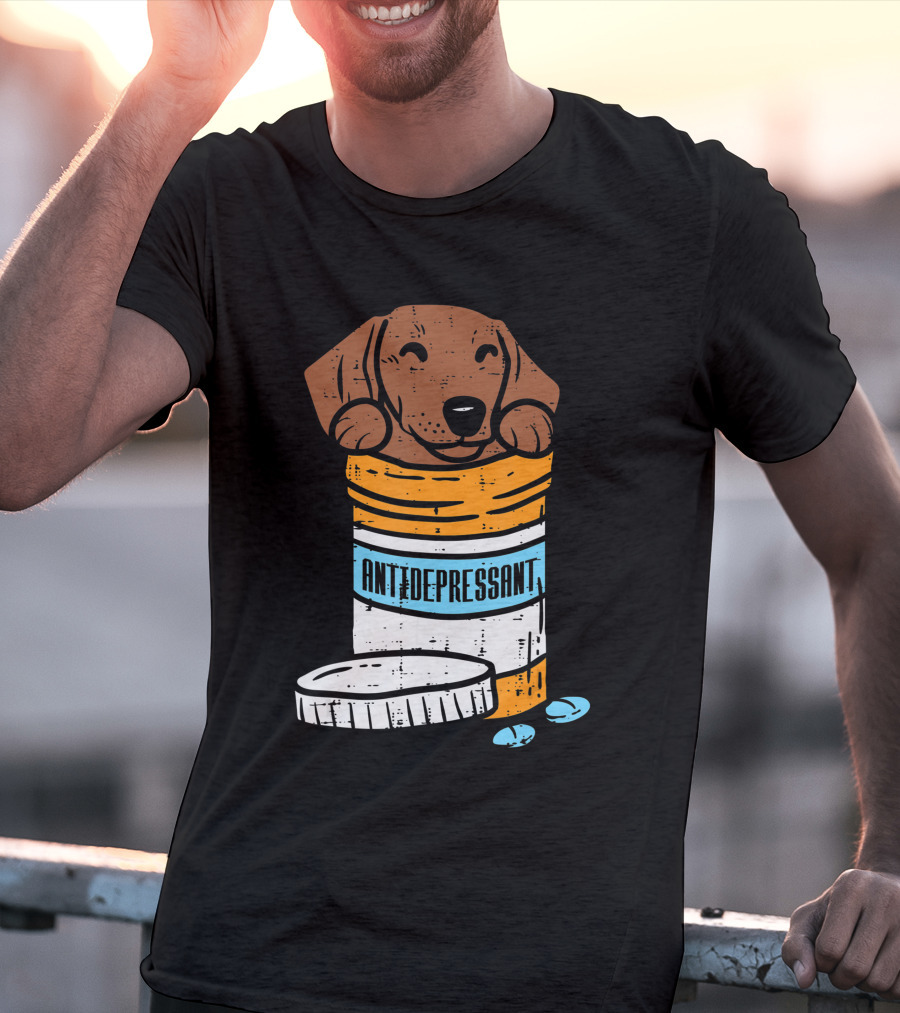 Antidepressant Dachshund Wiener Sausage Dog In Prescription Pill Bottle T-Shirt