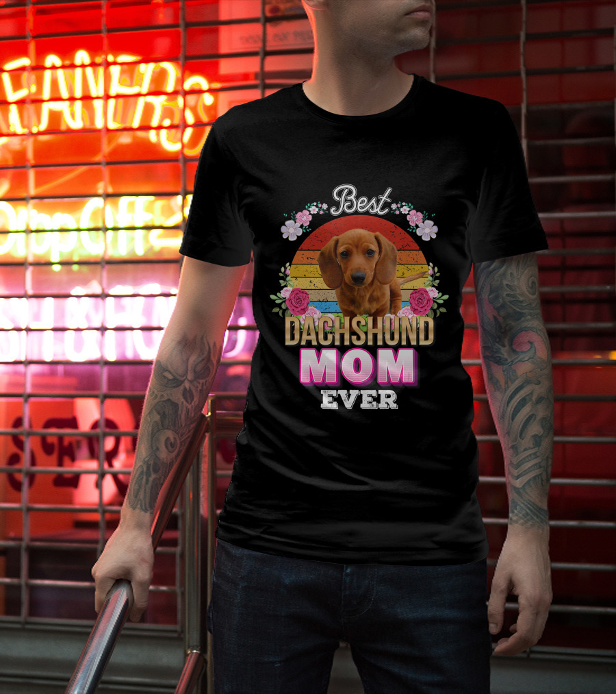 Best Dachshund Mom Ever Floral Rainbow T-Shirt