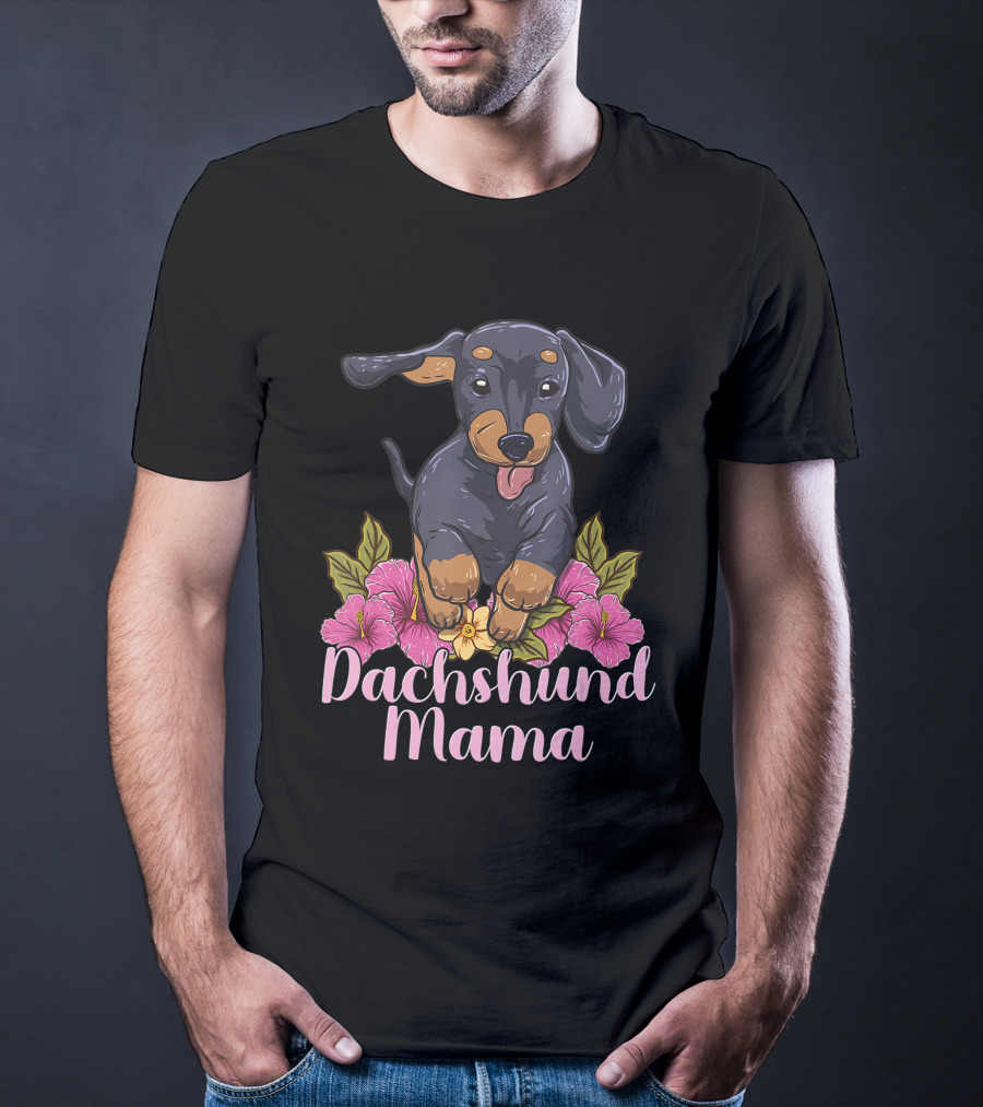 Dachshund Mama Mom Wiener Doxie Dachshund Lover Owner Floral T-Shirt