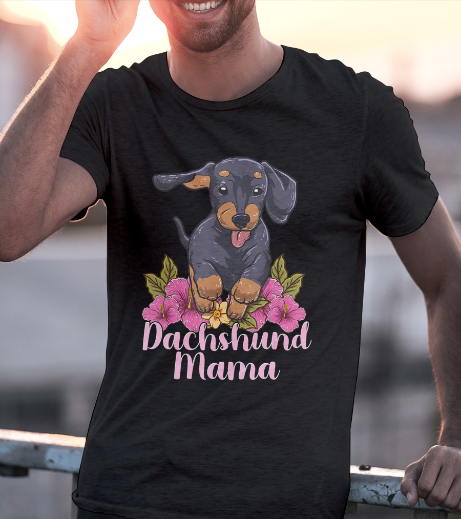 Dachshund Mama Mom Wiener Doxie Dachshund Lover Owner Floral T-Shirt