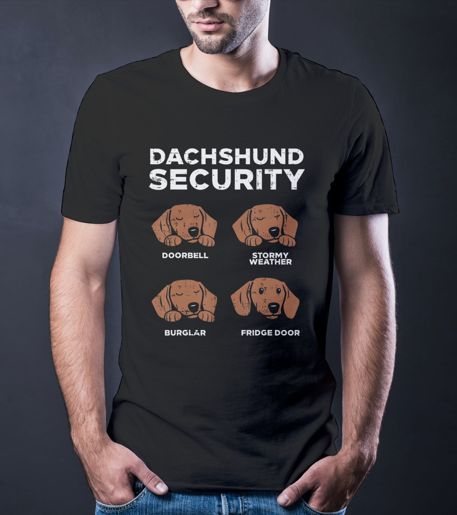 Dachshund Security Doorbell Stormy Weather Burglar Fridge Door Wiener Dog Lover Owner T-Shirt