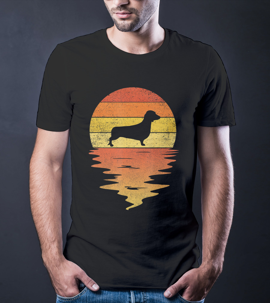 Dachshund Retro 70s Vintage Sunset T-Shirt