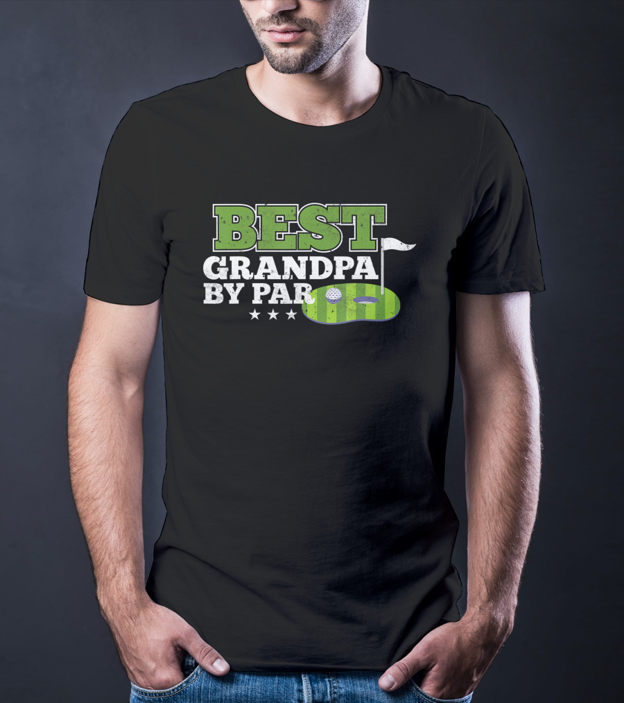 Best Grandpa By Par Golf Sports Lover Grandpa Golf Flag Stars T-Shirt
